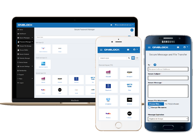 Image of laptop and phone showcasing OneLock website